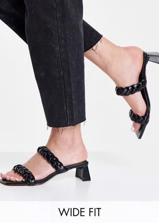 Черные мюли с декоративной косичкой для широкой стопы Topshop Dream-Черный цвет
