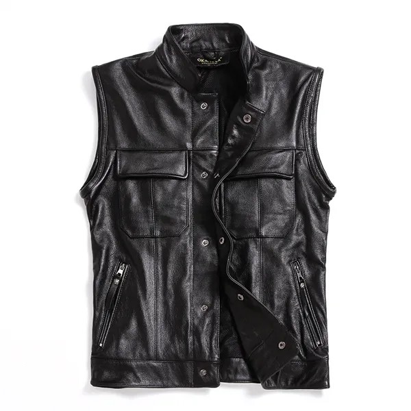 Бесплатная доставка, новый стиль, Воловья кожа vest.100% черная натуральная кожа для мужчин, тонкий vest.mo мужской кожаный жилет torbiker, распродажа качества,