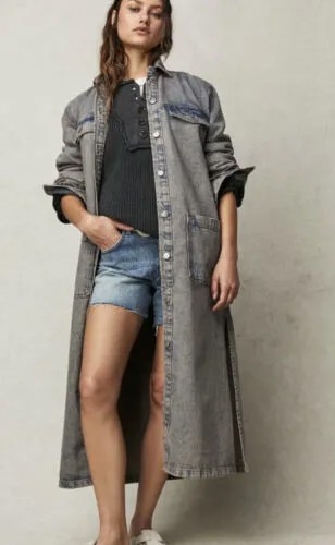 Джинсовое платье макси Free People Anna Lou Duster с пуговицами, сине-серый, XS, НОВИНКА