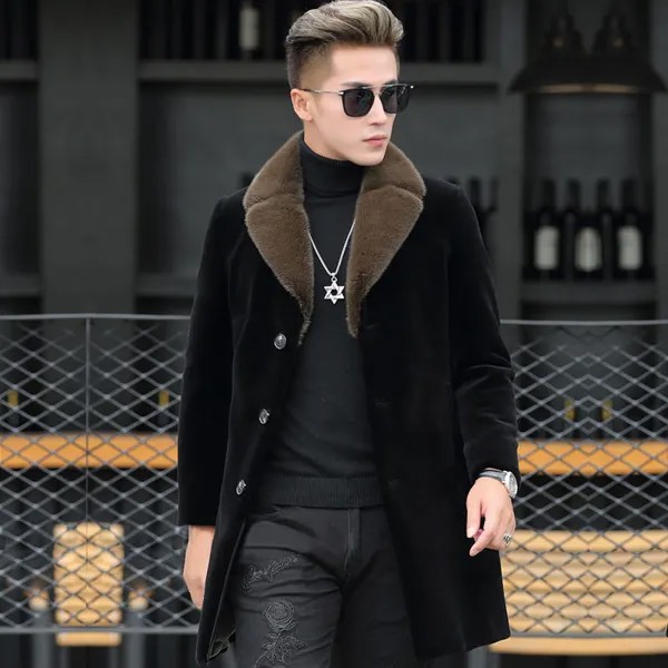 Новое зимнее пальто из меха норки, пальто из искусственного меха, мужское среднее и длинное Норковое Пальто, мужской утепленный костюмный в...