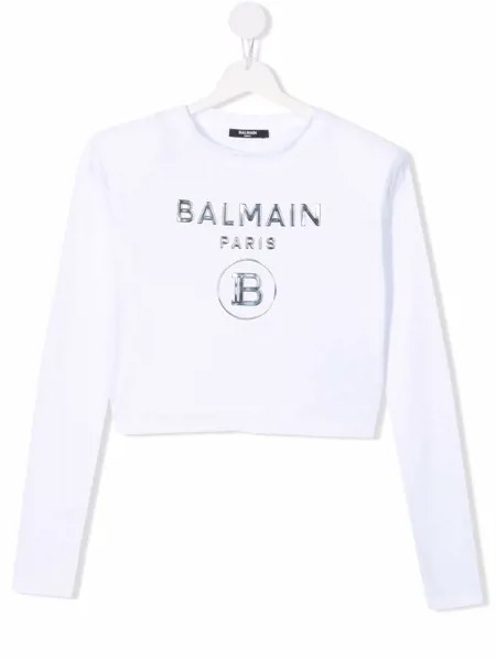 Balmain Kids укороченный топ с тисненым логотипом