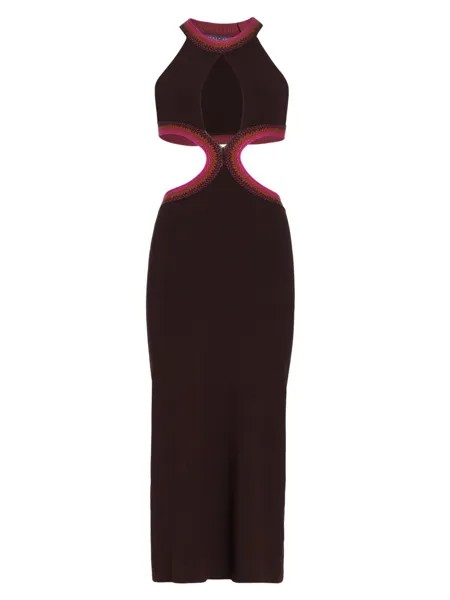 Платье-миди без рукавов с вырезами и трикотажной отделкой Zeynep Arçay, коричневый