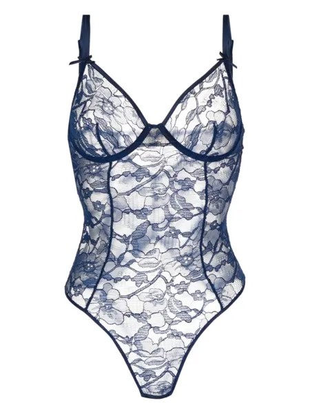 Fleur Du Mal боди Magnolia с цветочной вышивкой, синий