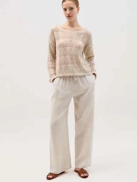 Широкие джоггеры из ткани Lino Con Coulisse Hybrid, цвет ivory white