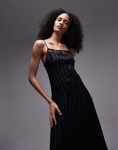 Topshop – Высококачественное черное кружевное жаккардовое платье макси