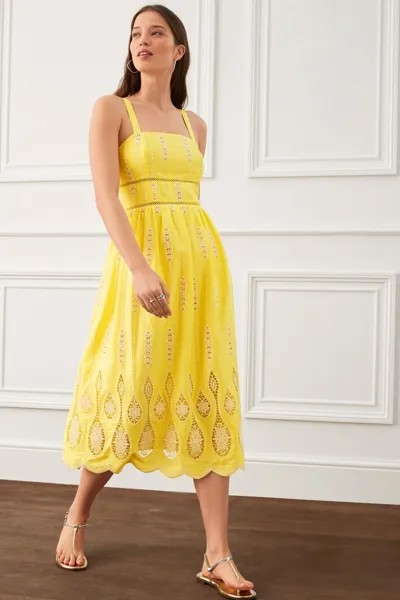 Премиальное платье миди для особых случаев с кружевной отделкой без рукавов Next, желтый