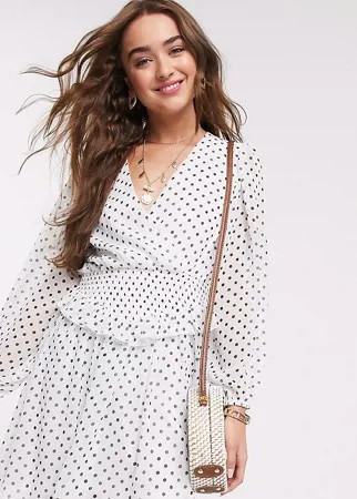 Приталенное платье мини в горошек с запахом ASOS DESIGN Petite-Мульти