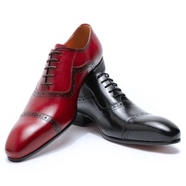 Роскошные мужские туфли-оксфорды; Мужские модельные туфли; Итальянские красные, черные туфли с отполированным вручную острым носком на шну...