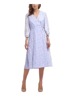 VINCE CAMUTO Женское синее вечернее платье миди с завязками и рукавами 3/4 из искусственного запаха 6