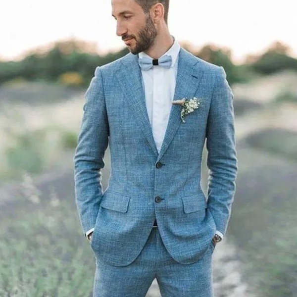 Мужской костюм с V-образным вырезом, синие джинсовые смокинги с воротником с лацканами, облегающий Свадебный костюм для мужчин, Повседневная официальная деловая куртка + брюки, 2022
