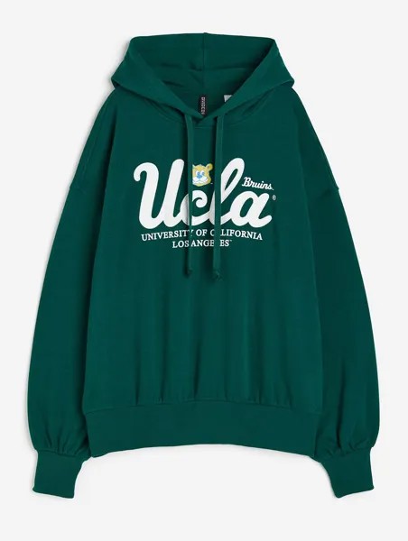 Худи H&M UCLA Oversized Printed, темно-зеленый