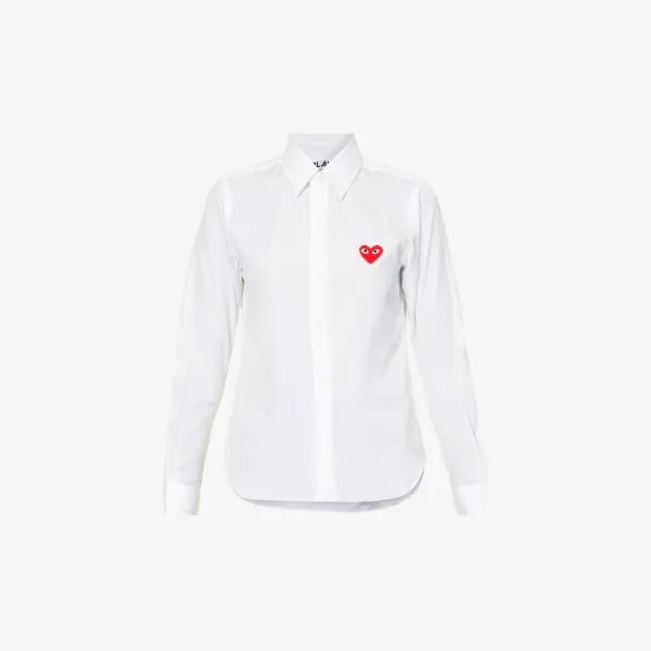 Хлопковая рубашка классического кроя с аппликацией в виде сердечек Comme des Garçons, белый