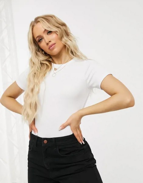 Белый облегающий боди в рубчик ASOS DESIGN