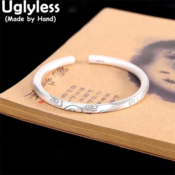 Классические круглые браслеты Uglyless для женщин, однотонные серебряные ювелирные изделия Ag999, тайские серебряные блестящие браслеты на удачу...