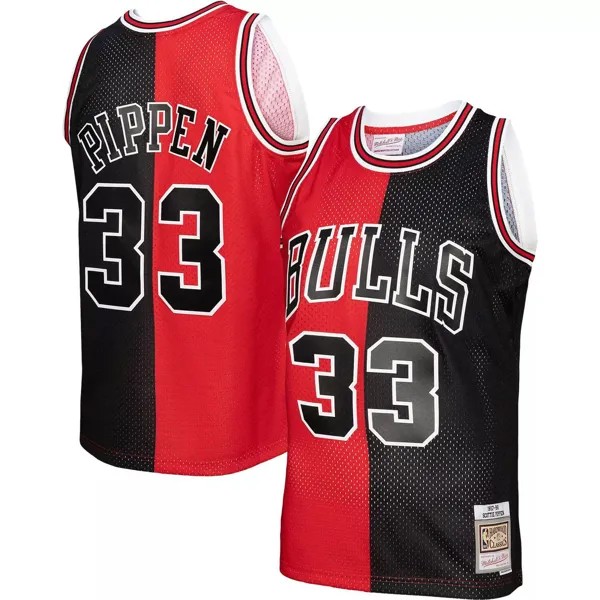 Мужская майка Mitchell & Ness Scottie Pippen красная/черная Chicago Bulls Big & Tall Hardwood Classics 1997-98 Split Swingman Джерси