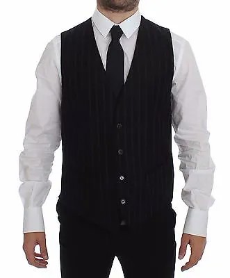 DOLCE - GABBANA Черное шерстяное пальто в полоску с поясом Жилет IT48 / US38/ M Рекомендуемая розничная цена 500 долларов США