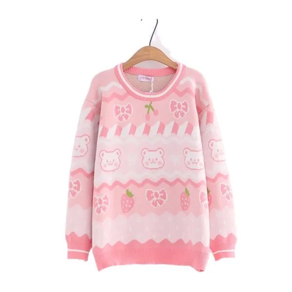 Женский трикотажный пуловер с мультяшным медведем в стиле Харадзюку, весенний теплый свитер 2022, модные корейские женские джемперы с длинны...