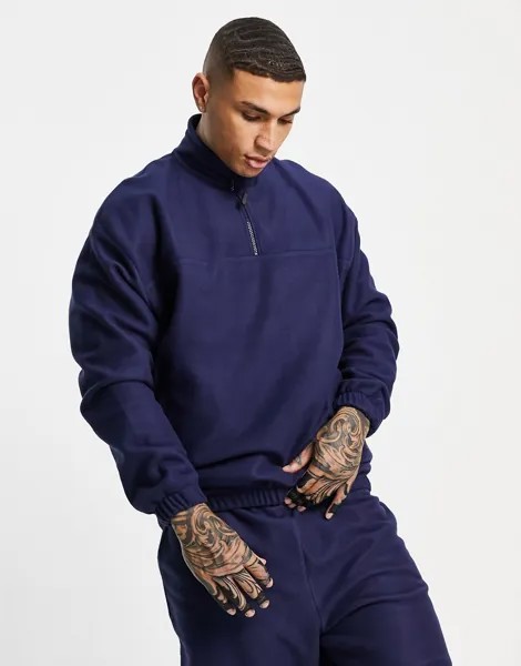 Темно-синий флисовый oversized-свитшот с короткой молнией (от комплекта) ASOS DESIGN