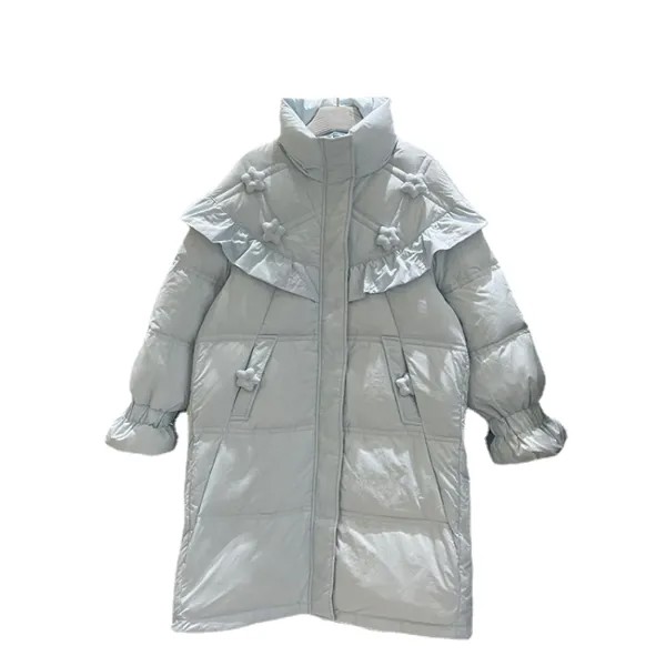 Женский пуховик с оборками, повседневная куртка на белом утином пуху с воротником-стойкой и длинным рукавом, модель H255 на зиму, 2022