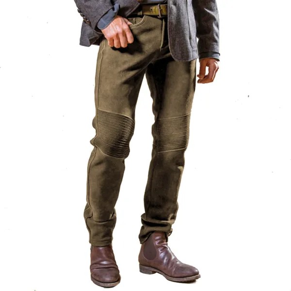 Мужские винтажные брюки из кожи оленя стеганые уличные мотоциклетные повседневные брюки повседневные брюки