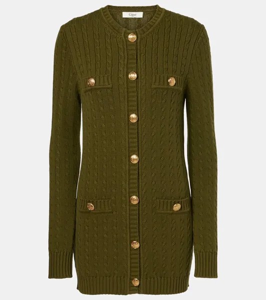 Кардиган из хлопка с косами Chloé, цвет olive tree