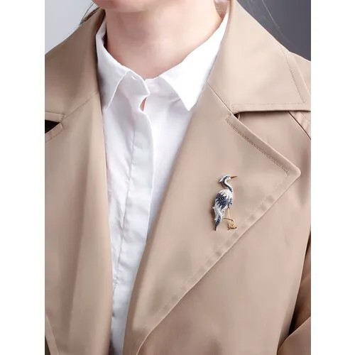 Серебряная брошь «Цапля» 2700042-03405