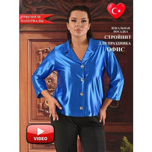 Блуза  Darkwin, классический стиль, прямой силуэт, длинный рукав, размер 60-62, синий