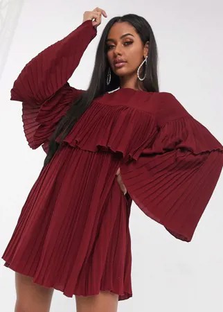 Бордовое плиссированное свободное платье Missguided-Красный