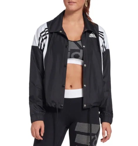 Женская легкая спортивная куртка Adidas Coach с 3 полосками, черный/белый