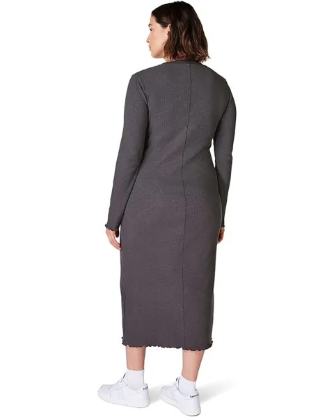 Платье Sweaty Betty Ribbed Long Sleeve Midi Dress, цвет Urban Grey