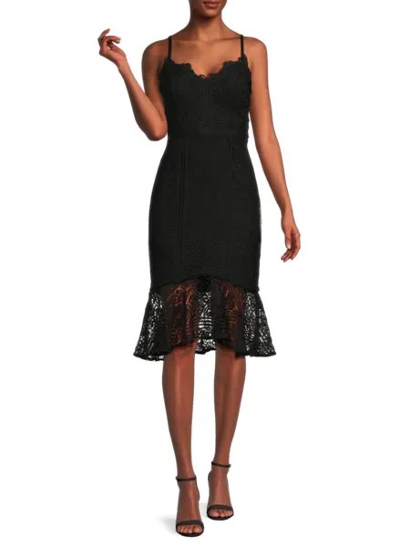 Кружевное платье-миди с раструбом Guess, черный