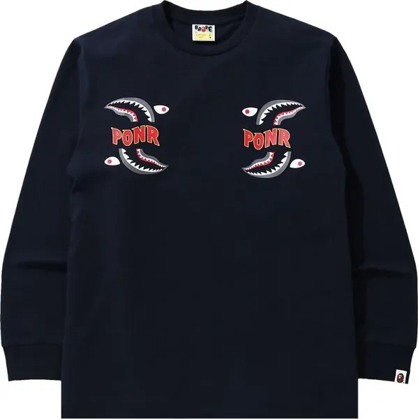 Лонгслив BAPE Shark PONR Long-Sleeve Tee 'Navy', синий