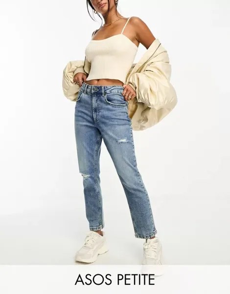 Синие узкие рваные джинсы кроя ASOS DESIGN Petite
