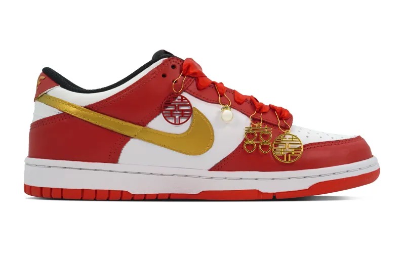 Кроссовки Nike Dunk Skateboarding Shoes Women's Low-top Red/white/gold, белый/красный