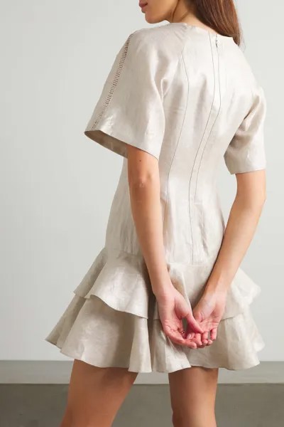 JOSLIN льняное мини-платье Gwen из хлопка с кружевом и эффектом металлик, кремовый