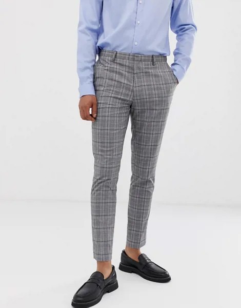 Серые облегающие брюки в клетку Burton Menswear-Серый