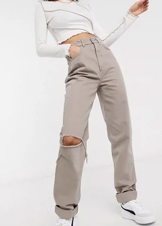 Серые свободные джинсы в винтажном стиле с завышенной талией и рваными коленями ASOS DESIGN Tall-Голубой