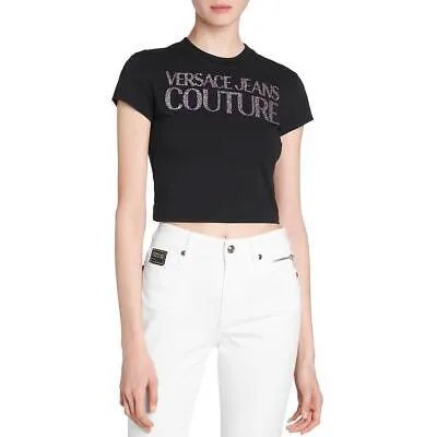 Versace Jeans Couture Женская черная укороченная рубашка с круглым вырезом и надписью XS BHFO 4341