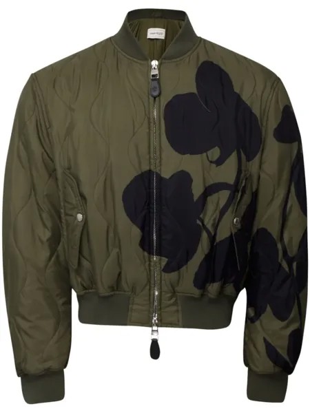 Alexander McQueen стеганый бомбер Orchid, зеленый