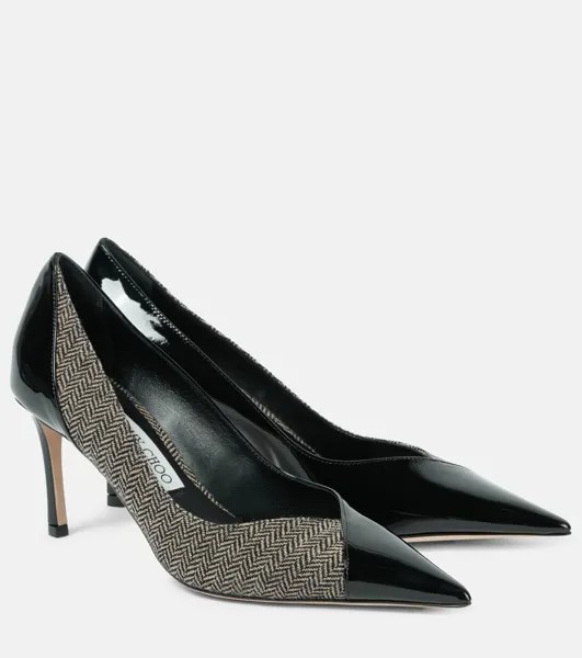 Туфли-лодочки Cass 75 из лакированной кожи со вставками Jimmy Choo, цвет black/bamboo