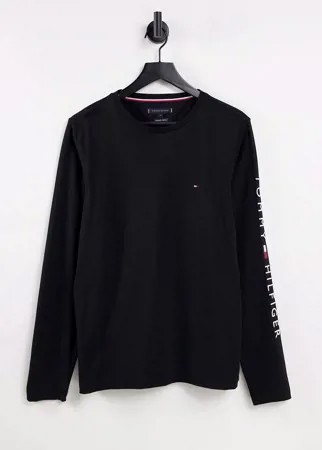 Черный лонгслив с логотипом с флагом на рукаве Tommy Hilfiger-Черный цвет