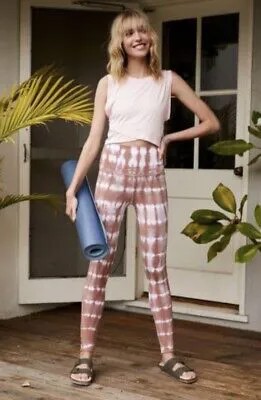 Леггинсы Free People Movement Tie Dye, высокая посадка, стрейч телесного цвета, розовый, белый, L NWT