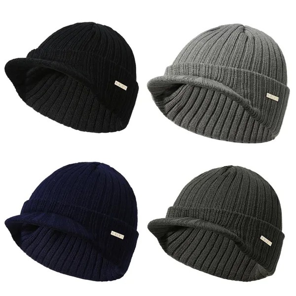 Мужчины Женщины Мягкие теплые зимние вязаные шерстяные шляпы полосы visor Brim Hat Cap