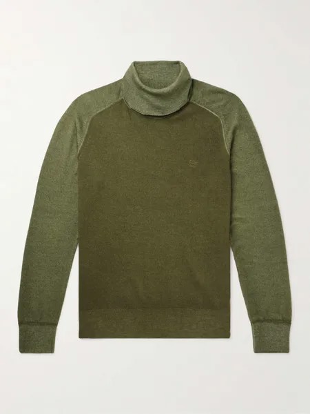 Шерстяной свитер с высоким воротником и вышитым логотипом ETRO, зеленый