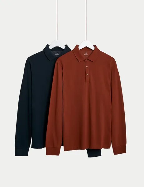 2 шт. рубашки поло с длинными рукавами из чистого хлопка Marks & Spencer
