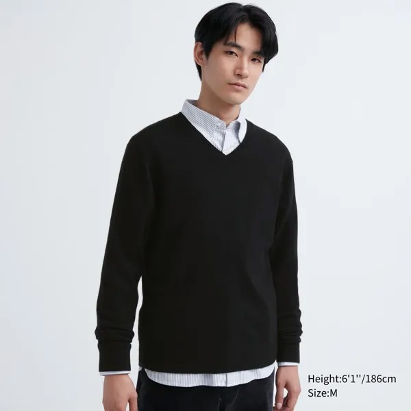 Джемпер из 100% кашемира с V-образным вырезом Uniqlo, черный