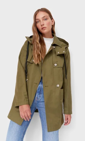 Stradivarius Тренч Из Непромокаемой Ткани Хаки Xs