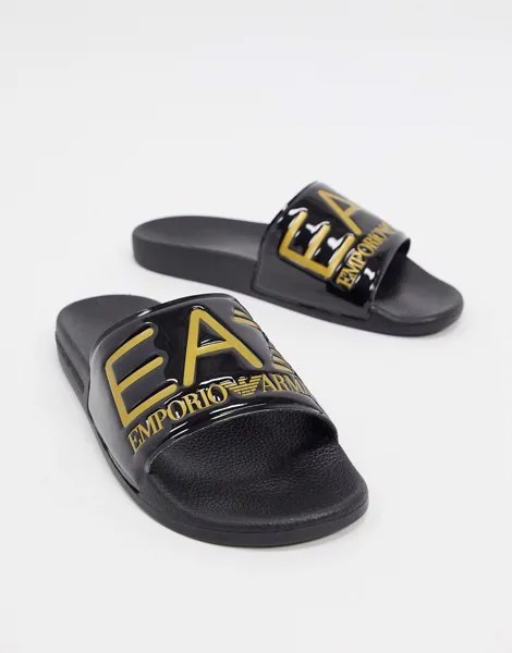 Шлепанцы с логотипом (черный/золотистый) Armani EA7