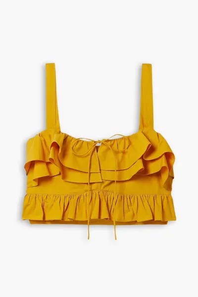 Укороченный топ из хлопкового поплина с оборками Jason Wu, горчица