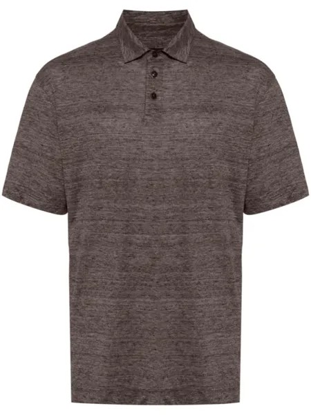 Льняная рубашка-поло с короткими рукавами Zegna, коричневый